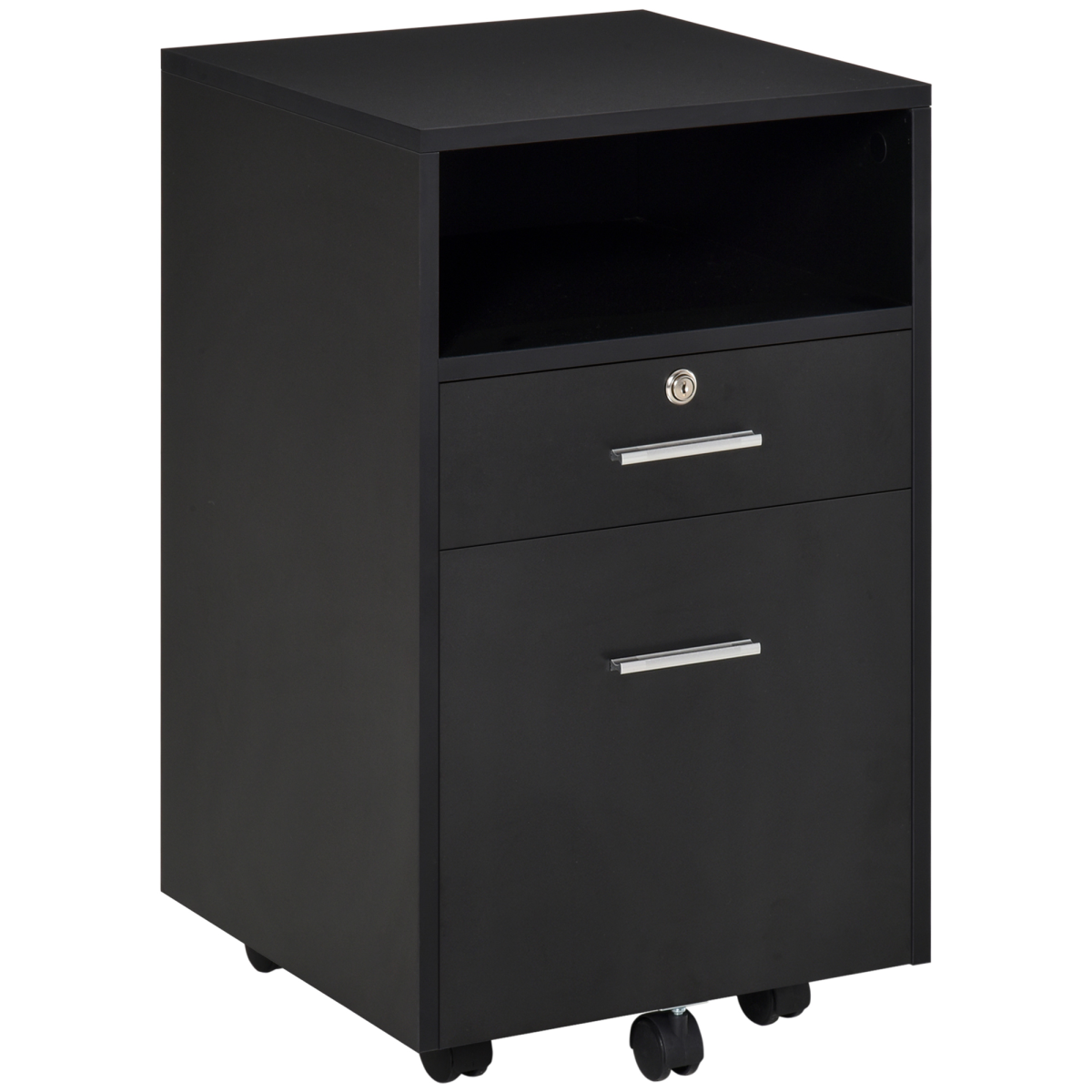 Vinsetto Mobile File Cabinet Compact Lockable Top Drawer 2 Keys Five Wheel Black Home Office Storage