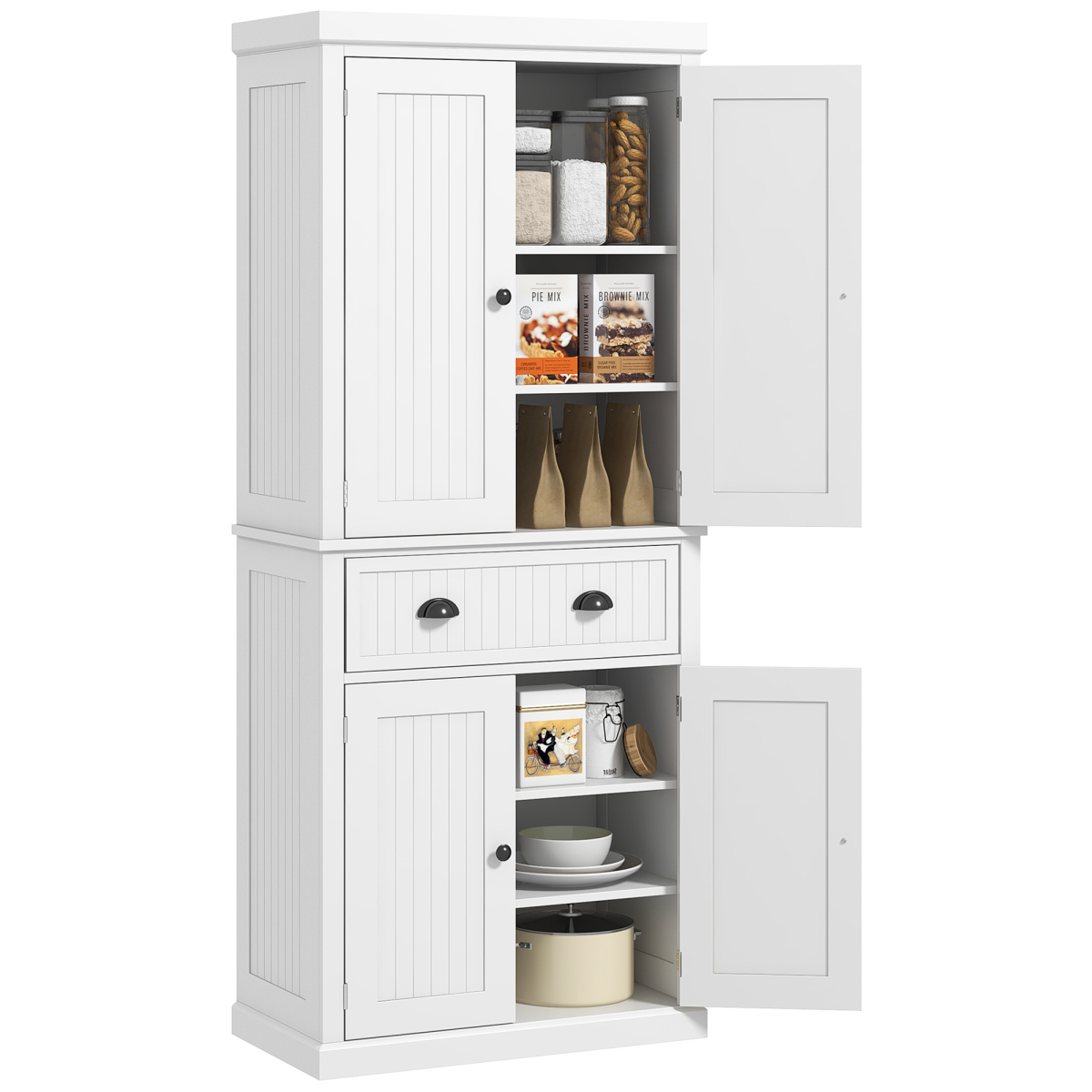 White Freestanding Cabinet 72x30 Drawers Kitchen - HOMCOM - Home Symphony
