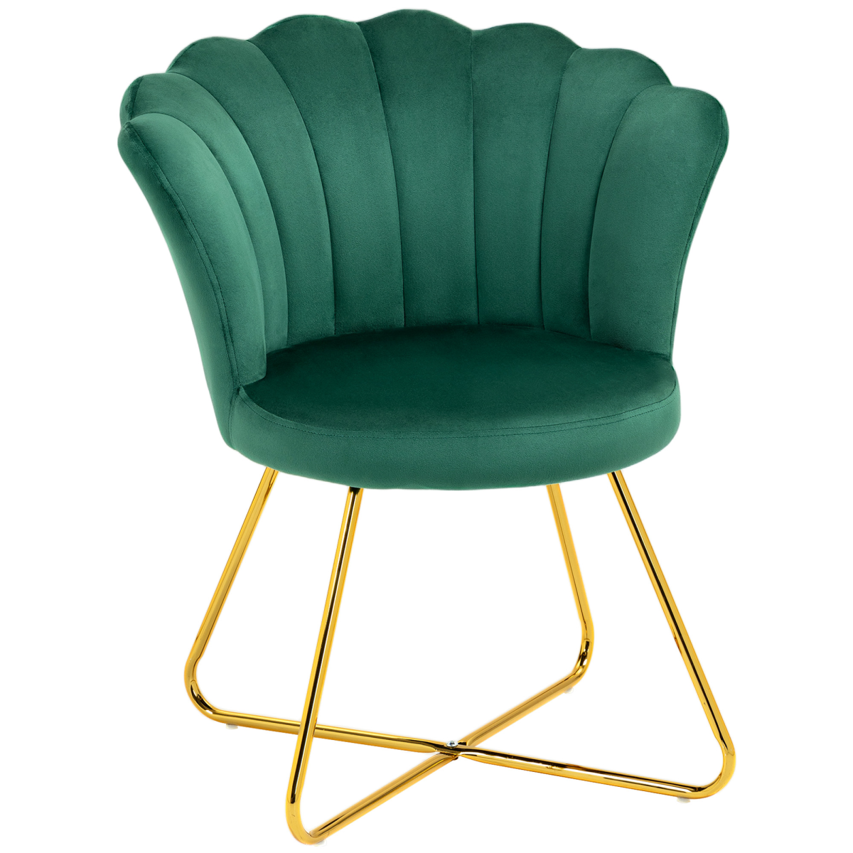 HOMCOM velvet accent chair with lotus-backrest in green velvet and gold metal legs
