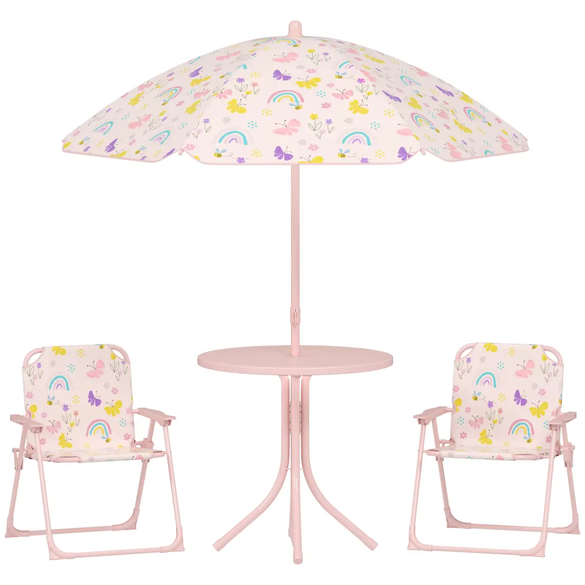 AIYAPLAY AIYAPLAY Kids Garden Table and Chair Set, Outdoor Patio Set w/ Parasol, Pink - Picnic Tables