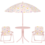 AIYAPLAY AIYAPLAY Kids Garden Table and Chair Set, Outdoor Patio Set w/ Parasol, Pink - Picnic Tables