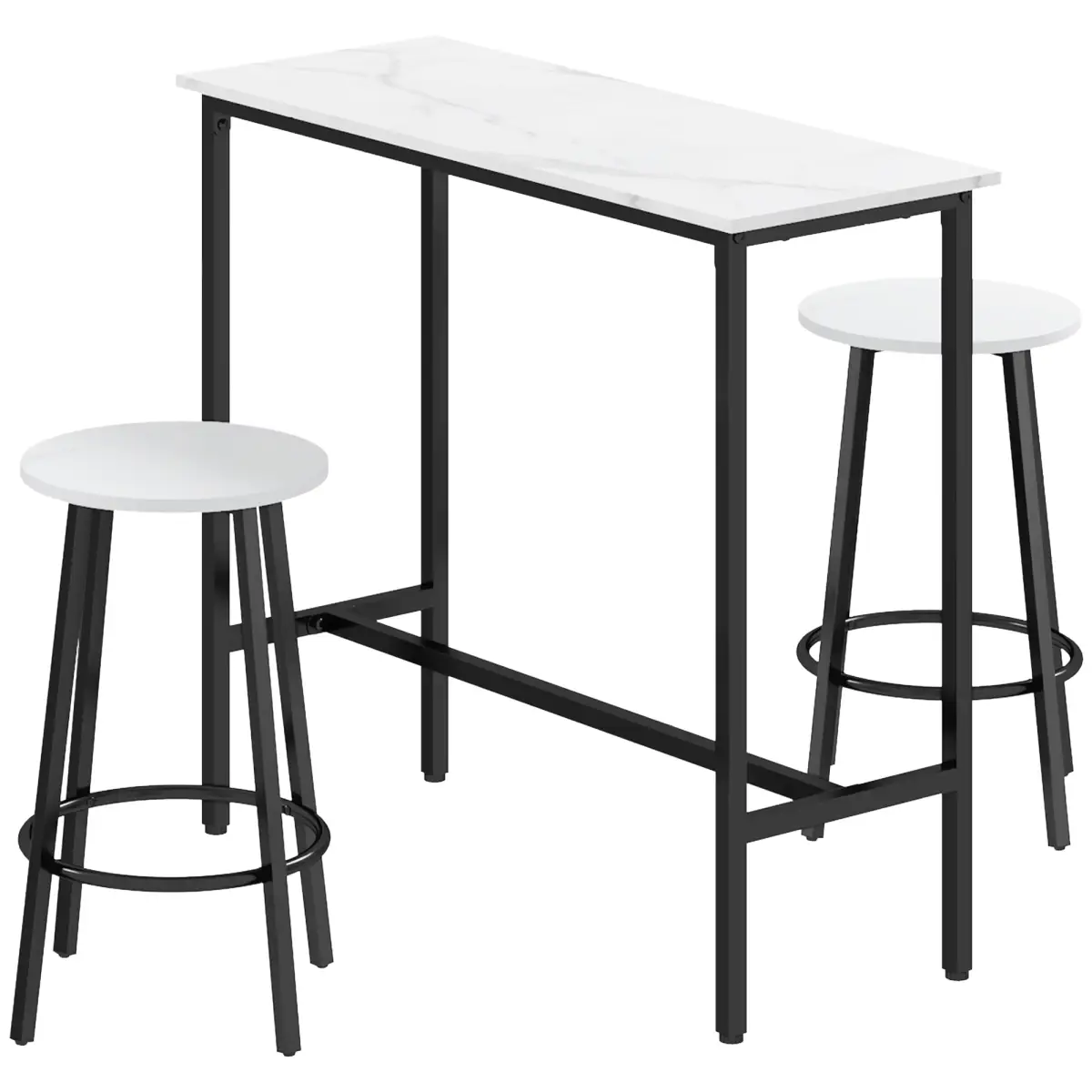 HOMCOM HOMCOM 3 Piece Bar Table Set for 2 with Stools Steel Frame Footrest White - Dining Set