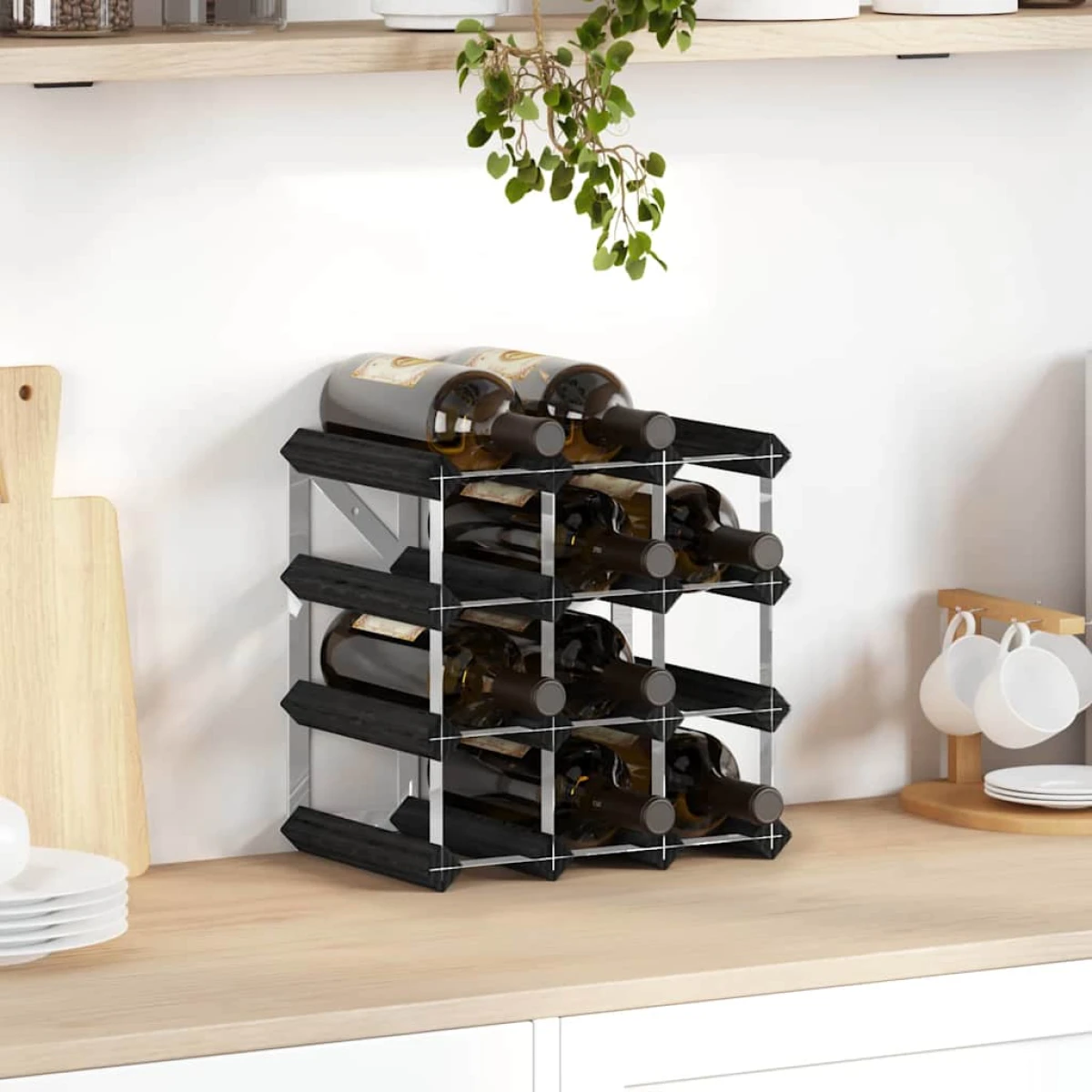 vidaXL vidaXL Wine Rack for 12 Bottles Black Solid Pine Wood - Wine Rack