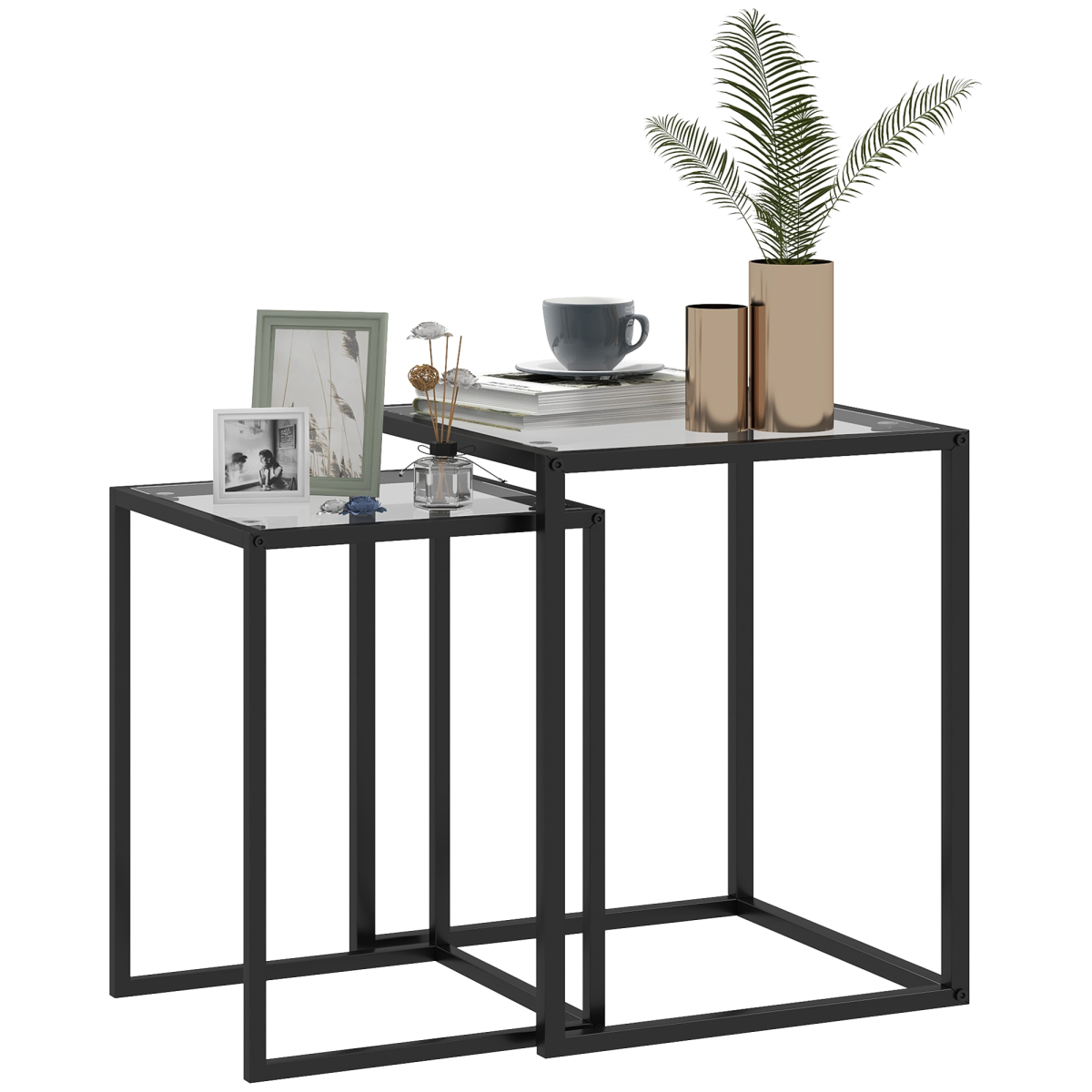 HOMCOM Nesting Tables 2 Tempered Glass Home - HOMCOM - Home Symphony