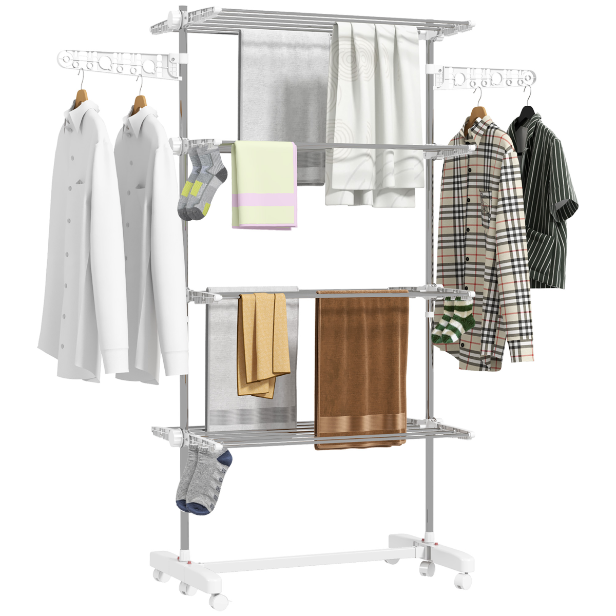Premium Clothes Rack 4 Layer Folding With Wheels For Home - HOMCOM - Home Symphony