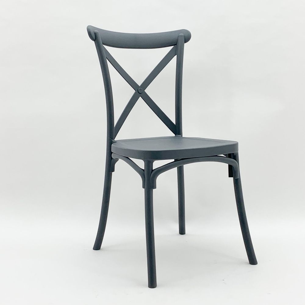 Grey Plastic French Cross Back Chair - Dining Chairs from MSL