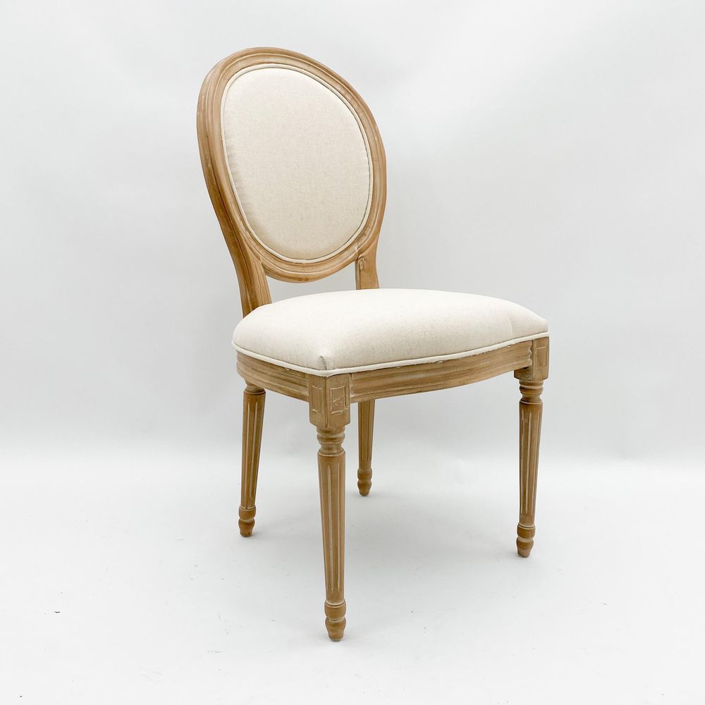 94CM CREAM LINEN FABRIC LOUIS ARMCHAIR - Fabric Dining Chairs from MSL