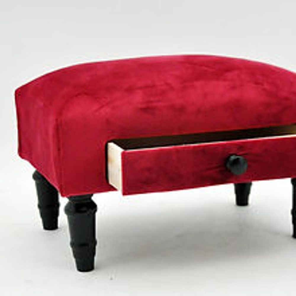 Red velvet footstool with drawer - Footstool from MSL