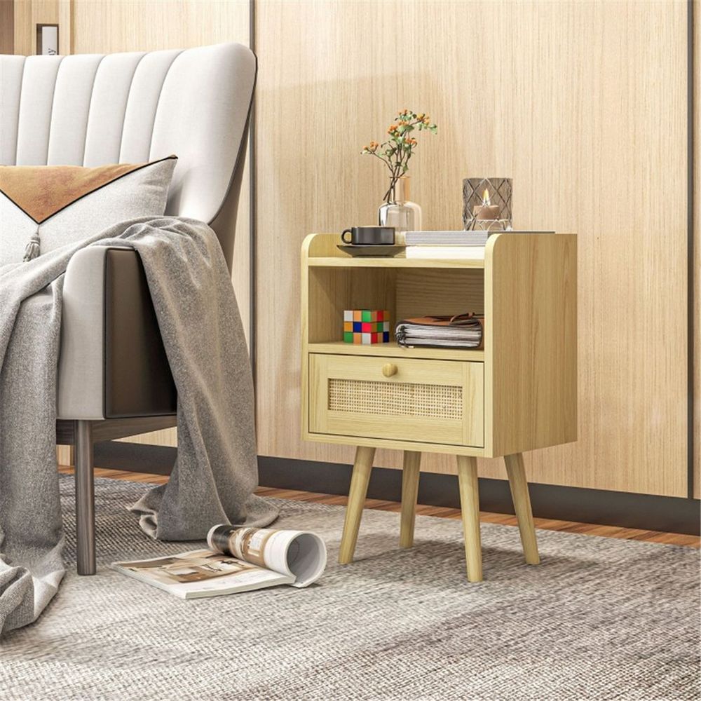 x2 Bedside Tables Particleboard Natural Wood Finish 40W x 30D x 60Hcm New - Bedside Table from N/A