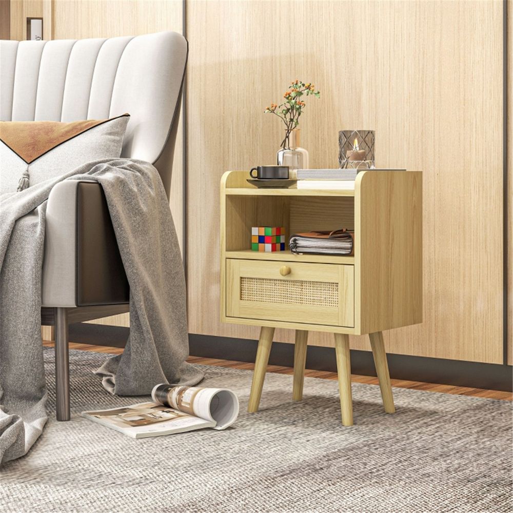 x2 Bedside Tables Particleboard Natural Wood Finish 40W x 30D x 60Hcm New - Bedside Table from N/A