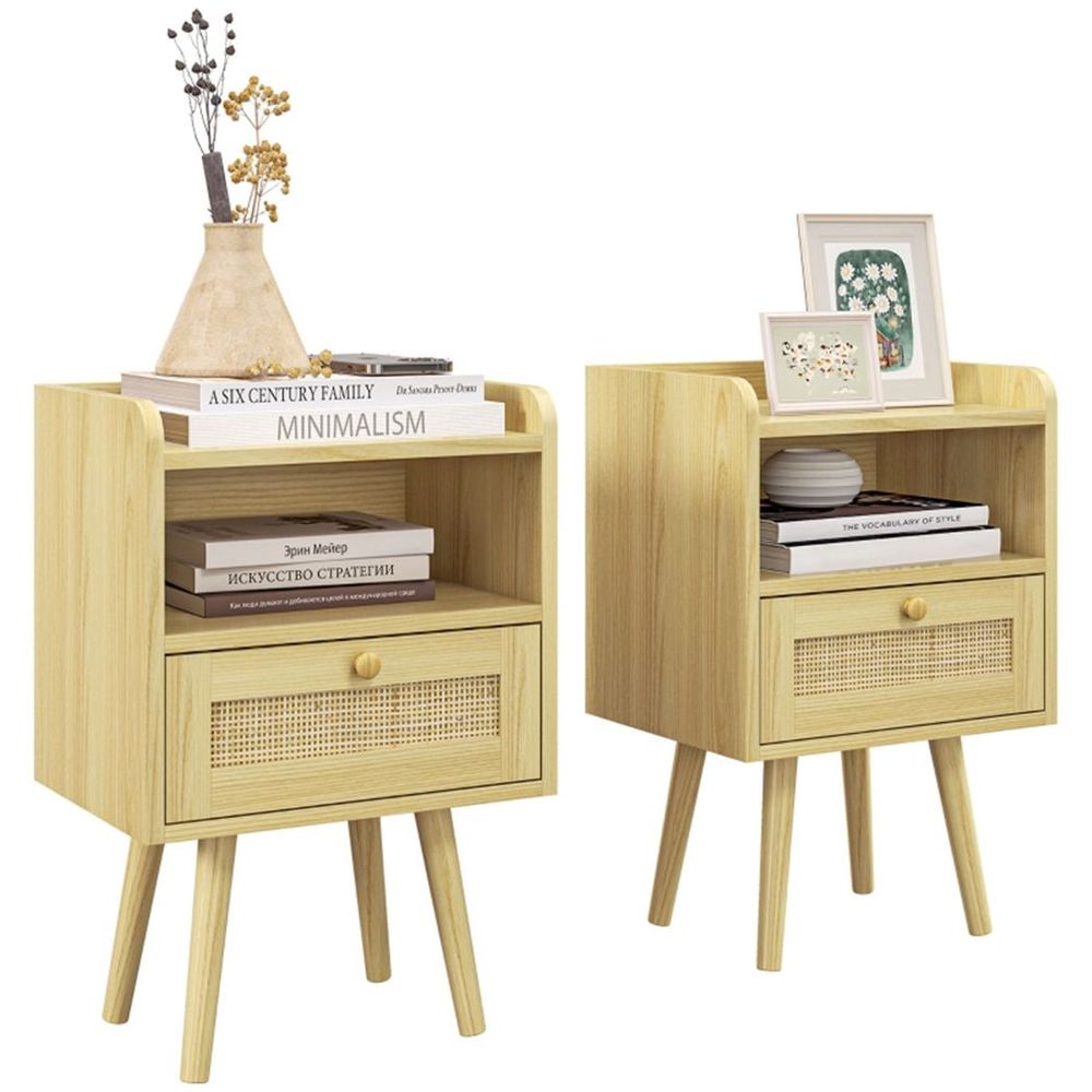 x2 Bedside Tables Particleboard Natural Wood Finish 40W x 30D x 60Hcm New - Bedside Table from N/A