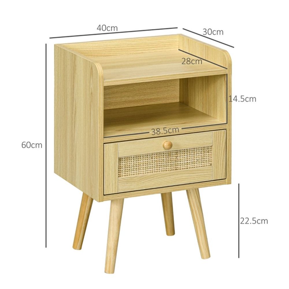 x2 Bedside Tables Particleboard Natural Wood Finish 40W x 30D x 60Hcm New - Bedside Table from N/A