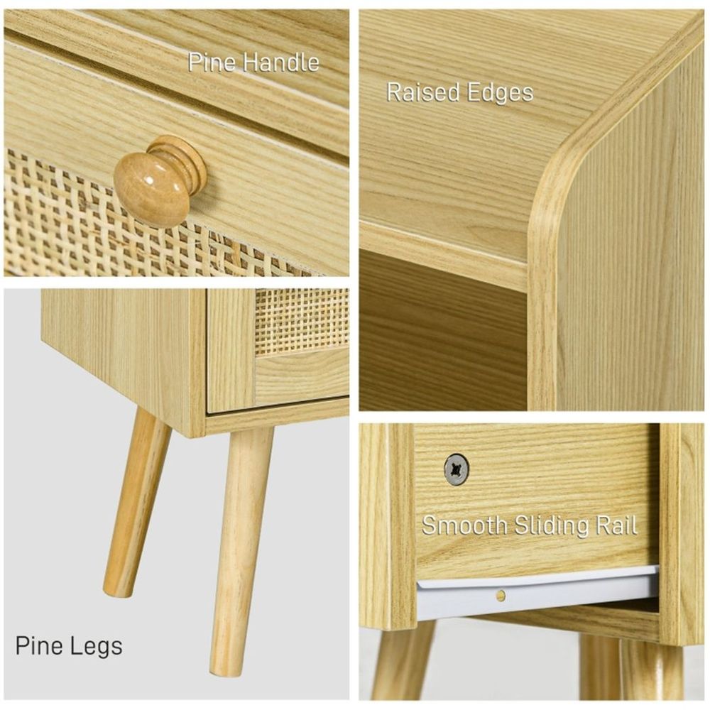 x2 Bedside Tables Particleboard Natural Wood Finish 40W x 30D x 60Hcm New - Bedside Table from N/A
