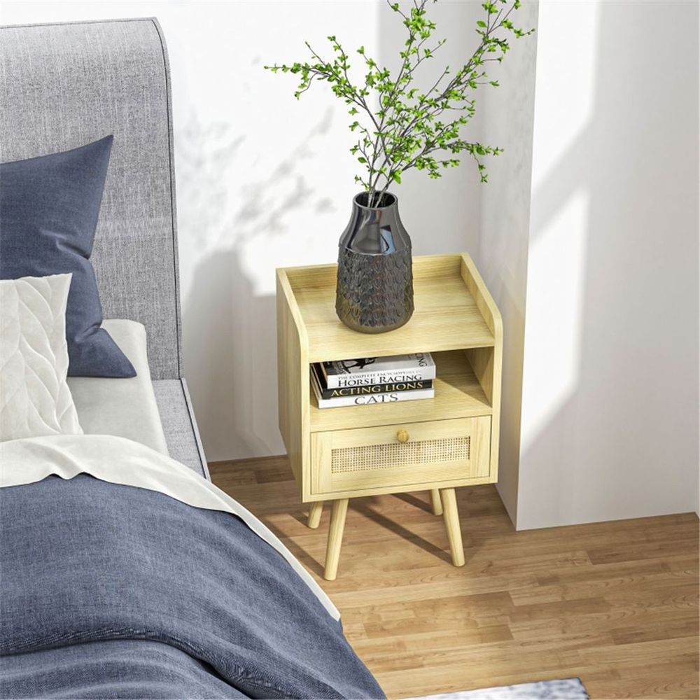 x2 Bedside Tables Particleboard Natural Wood Finish 40W x 30D x 60Hcm New - Bedside Table from N/A