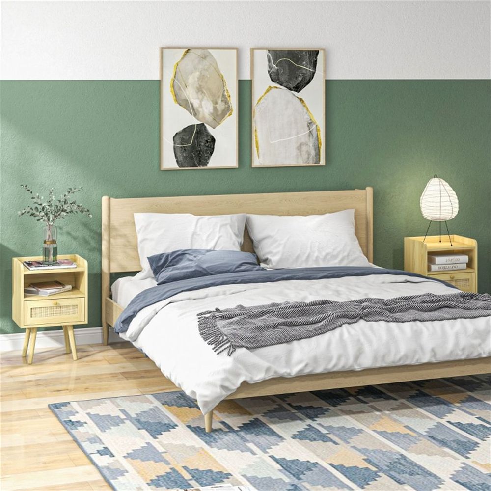 x2 Bedside Tables Particleboard Natural Wood Finish 40W x 30D x 60Hcm New - Bedside Table from N/A