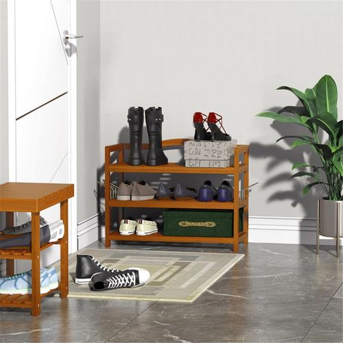 Shoe Rack Acacia Wood Teak 74L x 26W x 62H cm 12 Shoe Pairs - Shoe Storage from N/A
