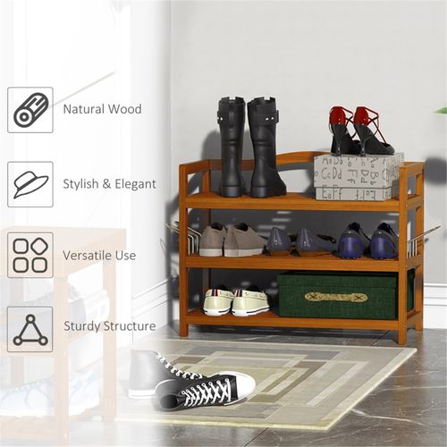Shoe Rack Acacia Wood Teak 74L x 26W x 62H cm 12 Shoe Pairs - Shoe Storage from N/A