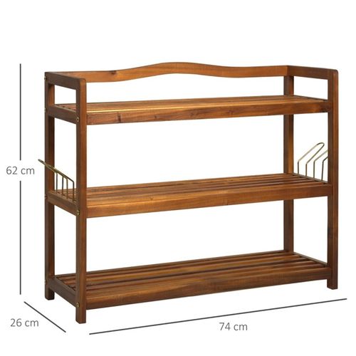 Shoe Rack Acacia Wood Teak 74L x 26W x 62H cm 12 Shoe Pairs - Shoe Storage from N/A