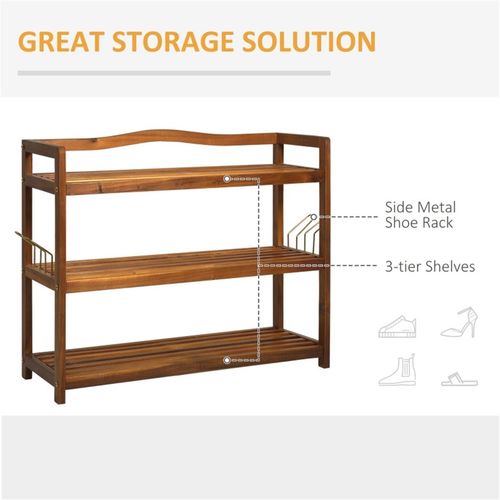 Shoe Rack Acacia Wood Teak 74L x 26W x 62H cm 12 Shoe Pairs - Shoe Storage from N/A