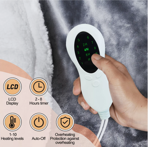 Electric Heated Throw Over Blanket Digital Control Large Warm Fleece Washable UK - Home Symphony