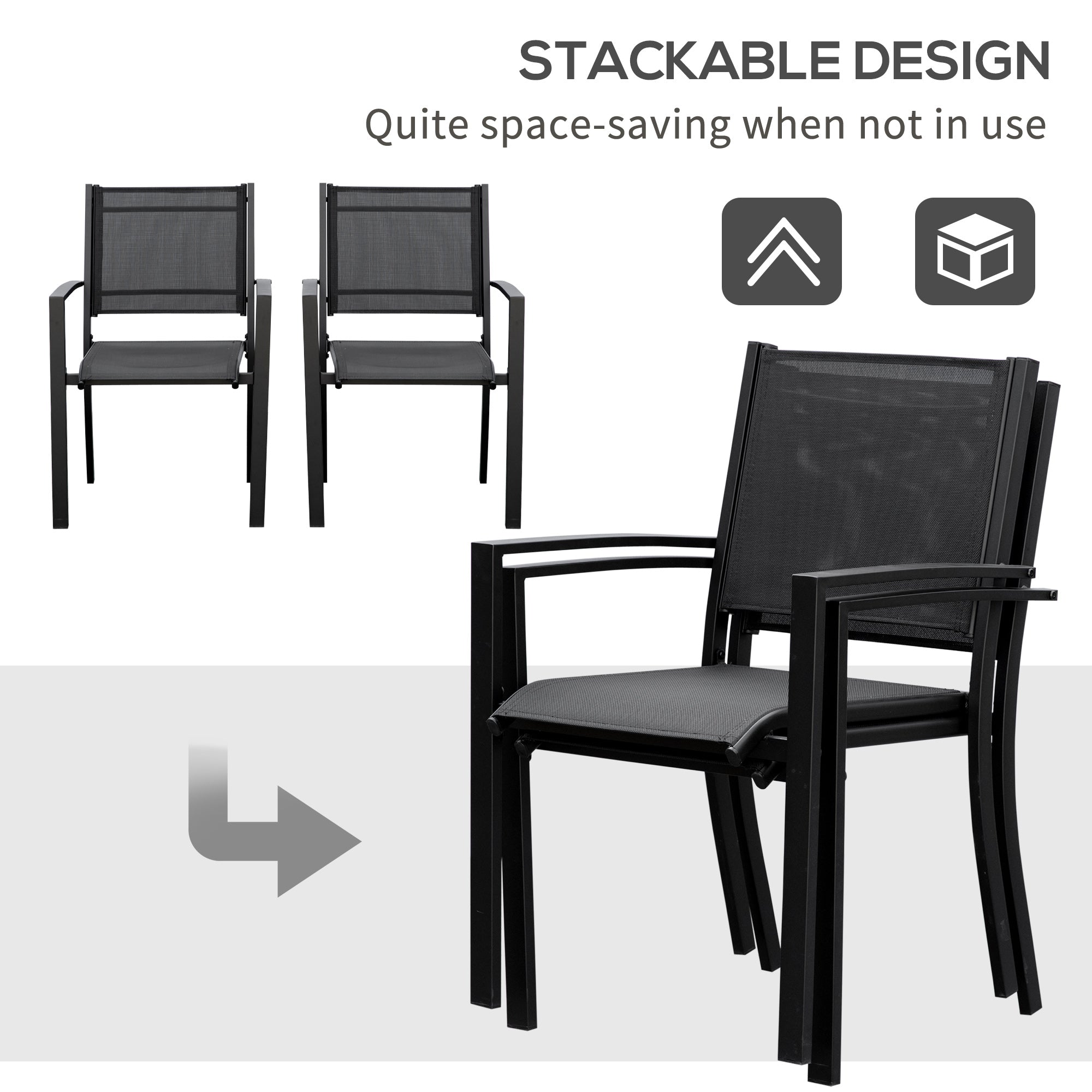 Outsunny 2 PCs Patio Dining Chair Outdoor Mesh Seat Bistro Chair Black - Bistro Sets from Outsunny