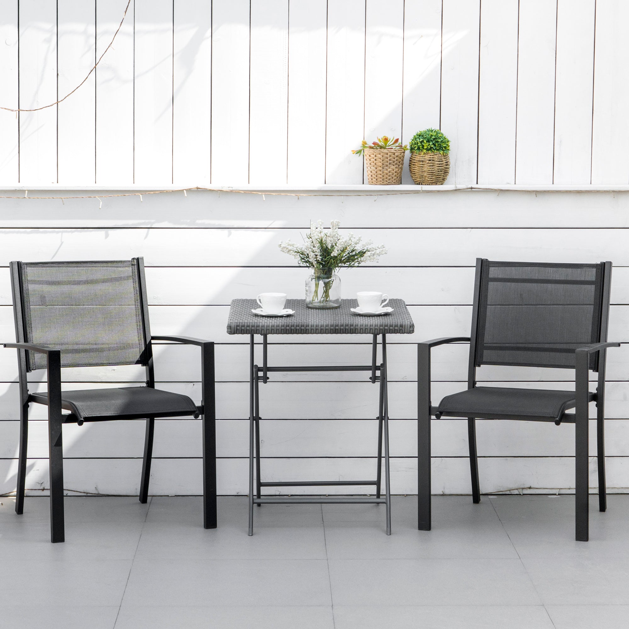 Outsunny 2 PCs Patio Dining Chair Outdoor Mesh Seat Bistro Chair Black - Bistro Sets from Outsunny