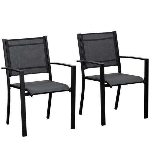 Outsunny 2 PCs Patio Dining Chair Outdoor Mesh Seat Bistro Chair Black - Bistro Sets from Outsunny