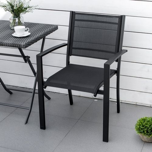 Outsunny 2 PCs Patio Dining Chair Outdoor Mesh Seat Bistro Chair Black - Bistro Sets from Outsunny
