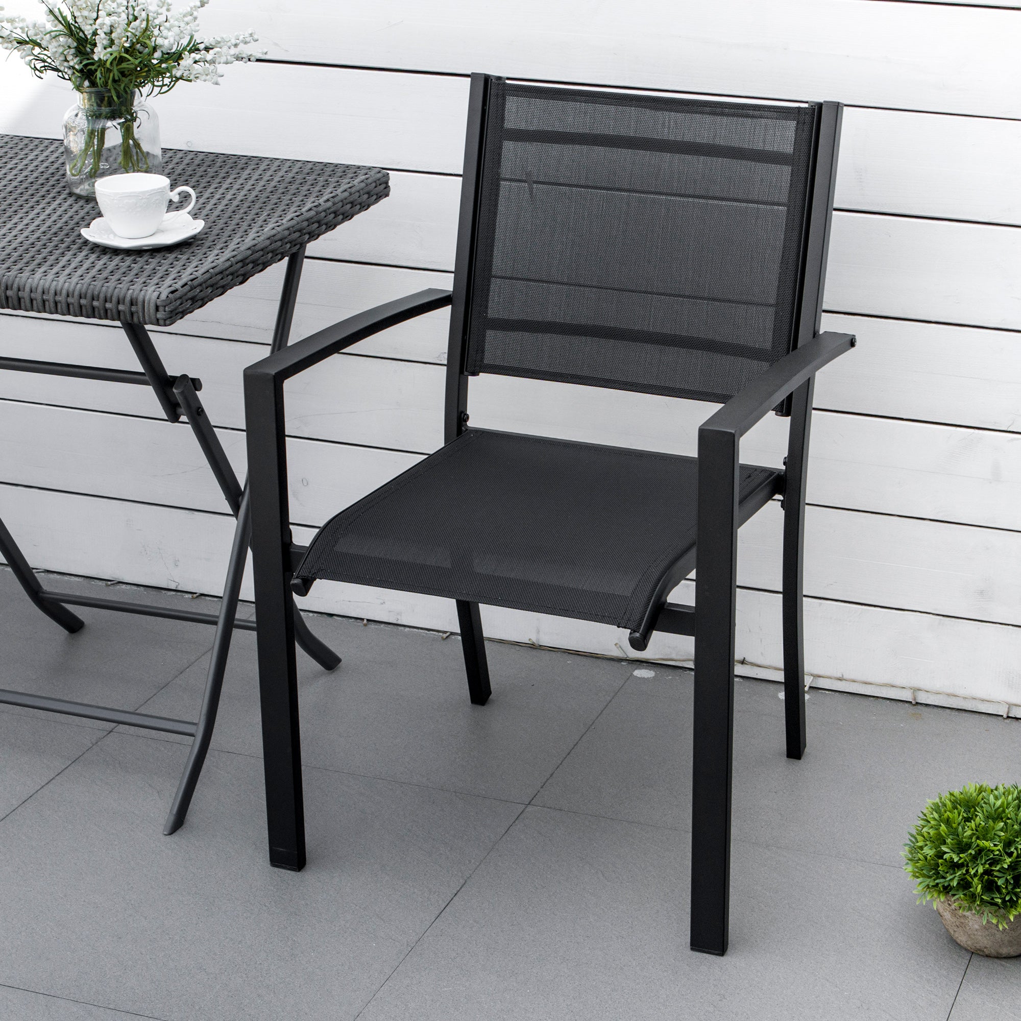 Outsunny 2 PCs Patio Dining Chair Outdoor Mesh Seat Bistro Chair Black - Bistro Sets from Outsunny