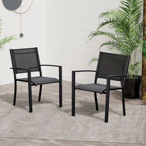 Outsunny 2 PCs Patio Dining Chair Outdoor Mesh Seat Bistro Chair Black - Bistro Sets from Outsunny
