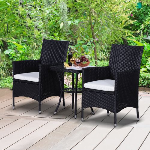 3 Pcs Rattan Bistro Set: 1 x Table, 2 x Chairs - Bistro Sets from Outsunny