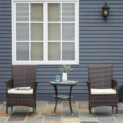 3 Pcs Rattan Bistro Set: 1 x Table, 2 x Chairs - Bistro Sets from Outsunny