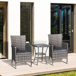 2 Seater GardenRattan Furniture Bistro Set Table Set Conservatory, Light Grey - Bistro Sets from Outsunny