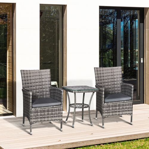 2 Seater GardenRattan Furniture Bistro Set Table Set Conservatory, Light Grey - Bistro Sets from Outsunny