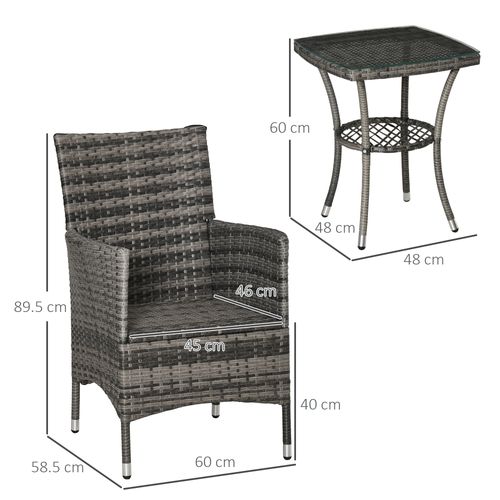 2 Seater GardenRattan Furniture Bistro Set Table Set Conservatory, Light Grey - Bistro Sets from Outsunny