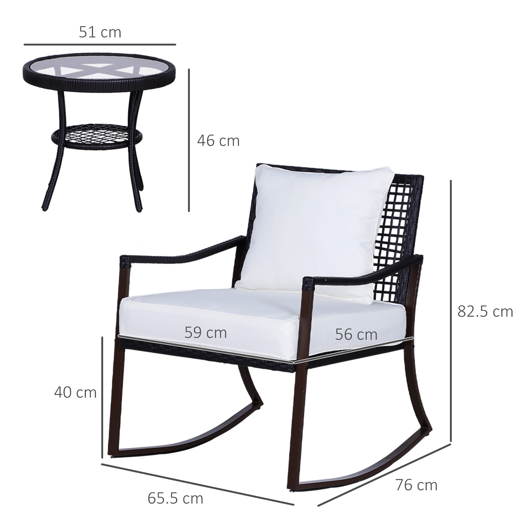 3 PCS Rocking Chair Bistro Set-Brown/Cream White - Bistro Sets from Outsunny
