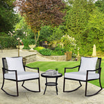 3 PCS Rocking Chair Bistro Set-Brown/Cream White - Bistro Sets from Outsunny