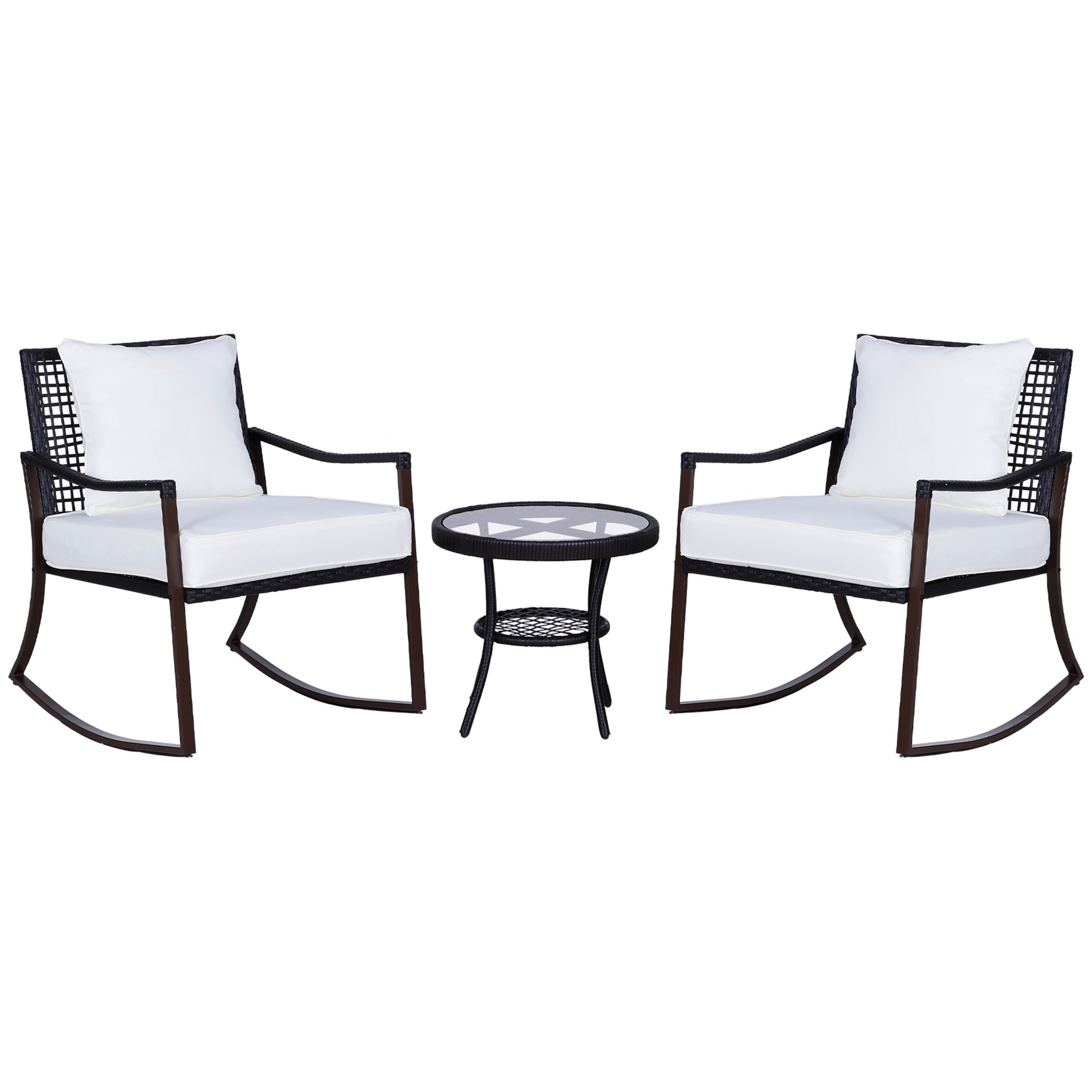 3 PCS Rocking Chair Bistro Set-Brown/Cream White - Bistro Sets from Outsunny