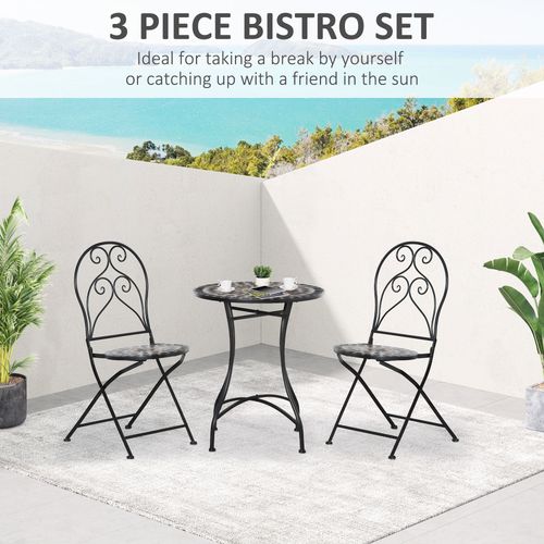 3PC Garden Bistro Set with Mosaic Tile Top and Seats, Metal Frame - Bistro Sets from Outsunny