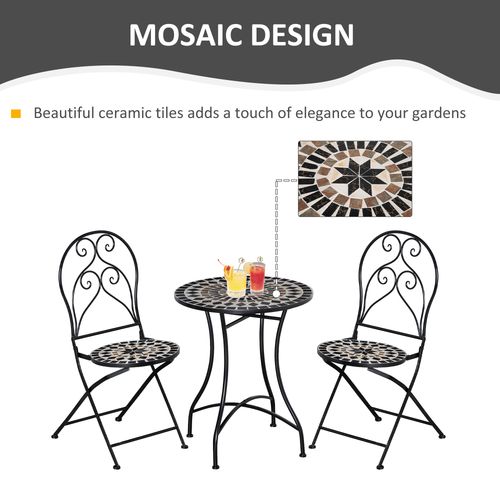 3PC Garden Bistro Set with Mosaic Tile Top and Seats, Metal Frame - Bistro Sets from Outsunny