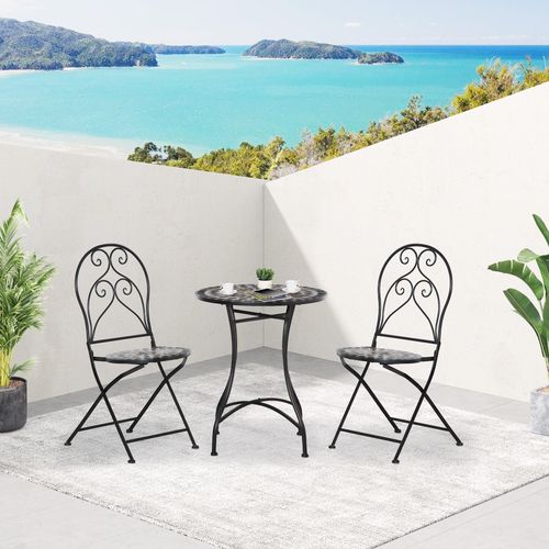 3PC Garden Bistro Set with Mosaic Tile Top and Seats, Metal Frame - Bistro Sets from Outsunny