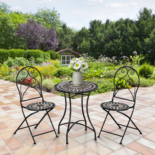 3PC Garden Bistro Set with Mosaic Tile Top and Seats, Metal Frame - Bistro Sets from Outsunny