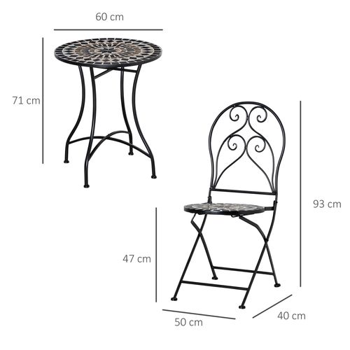 3PC Garden Bistro Set with Mosaic Tile Top and Seats, Metal Frame - Bistro Sets from Outsunny