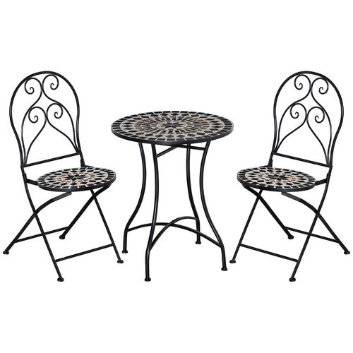 3PC Garden Bistro Set with Mosaic Tile Top and Seats, Metal Frame - Bistro Sets from Outsunny