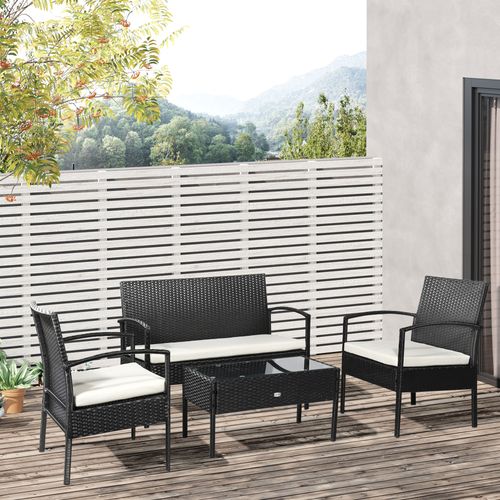 4-Seater Rattan Garden Furniture Set Black Cream Outdoor Patio Bistro - Bistro Sets from Outsunny