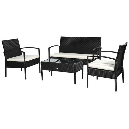 4-Seater Rattan Garden Furniture Set Black Cream Outdoor Patio Bistro - Bistro Sets from Outsunny
