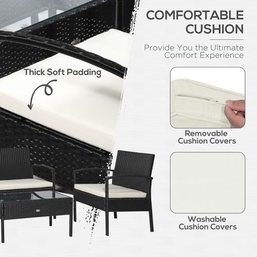 4-Seater Rattan Garden Furniture Set Black Cream Outdoor Patio Bistro - Bistro Sets from Outsunny