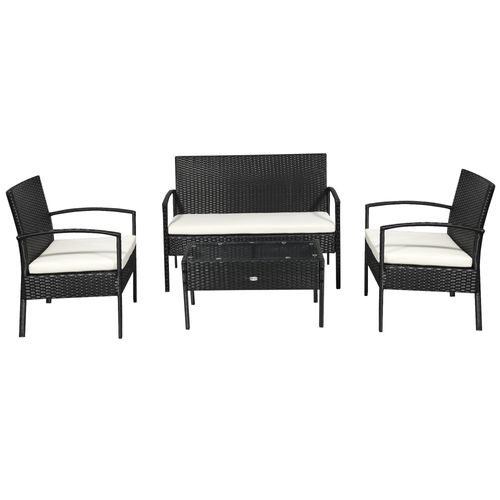 4-Seater Rattan Garden Furniture Set Black Cream Outdoor Patio Bistro - Bistro Sets from Outsunny
