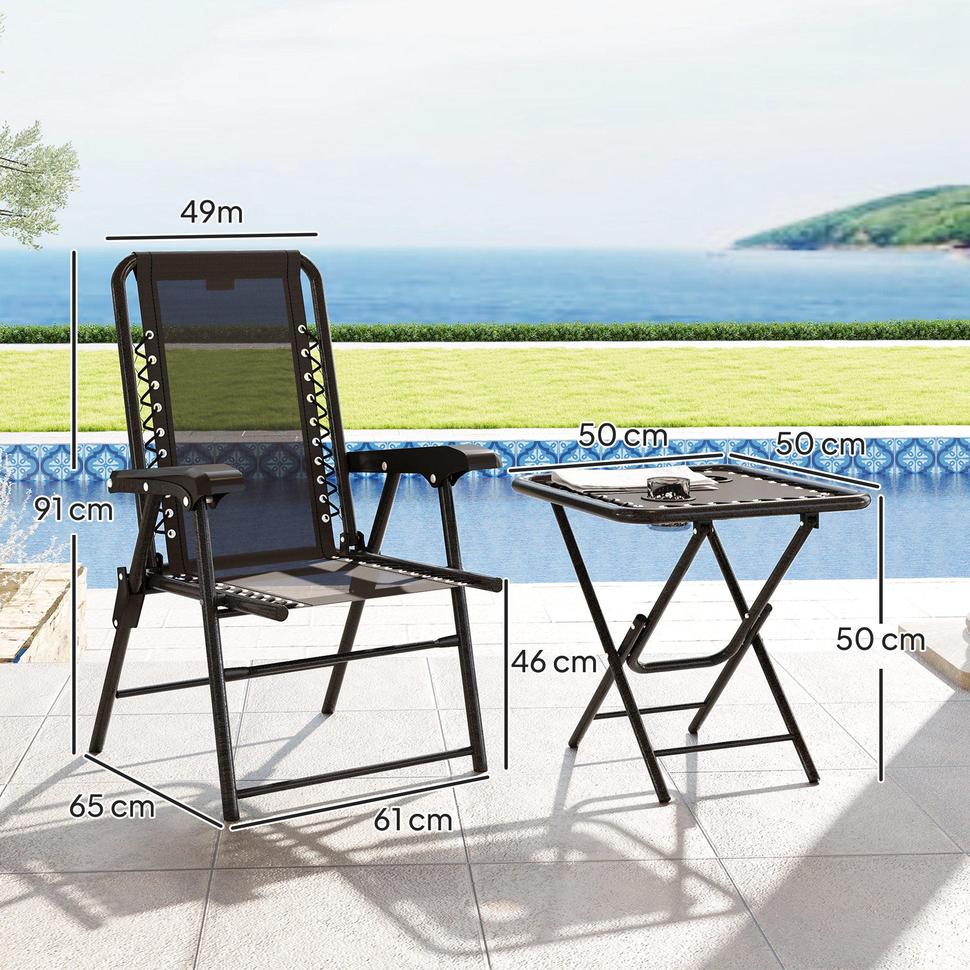 Outsunny 3 Pieces Folding Garden Bistro Set with Cup Holders, Black - Bistro Sets from Outsunny