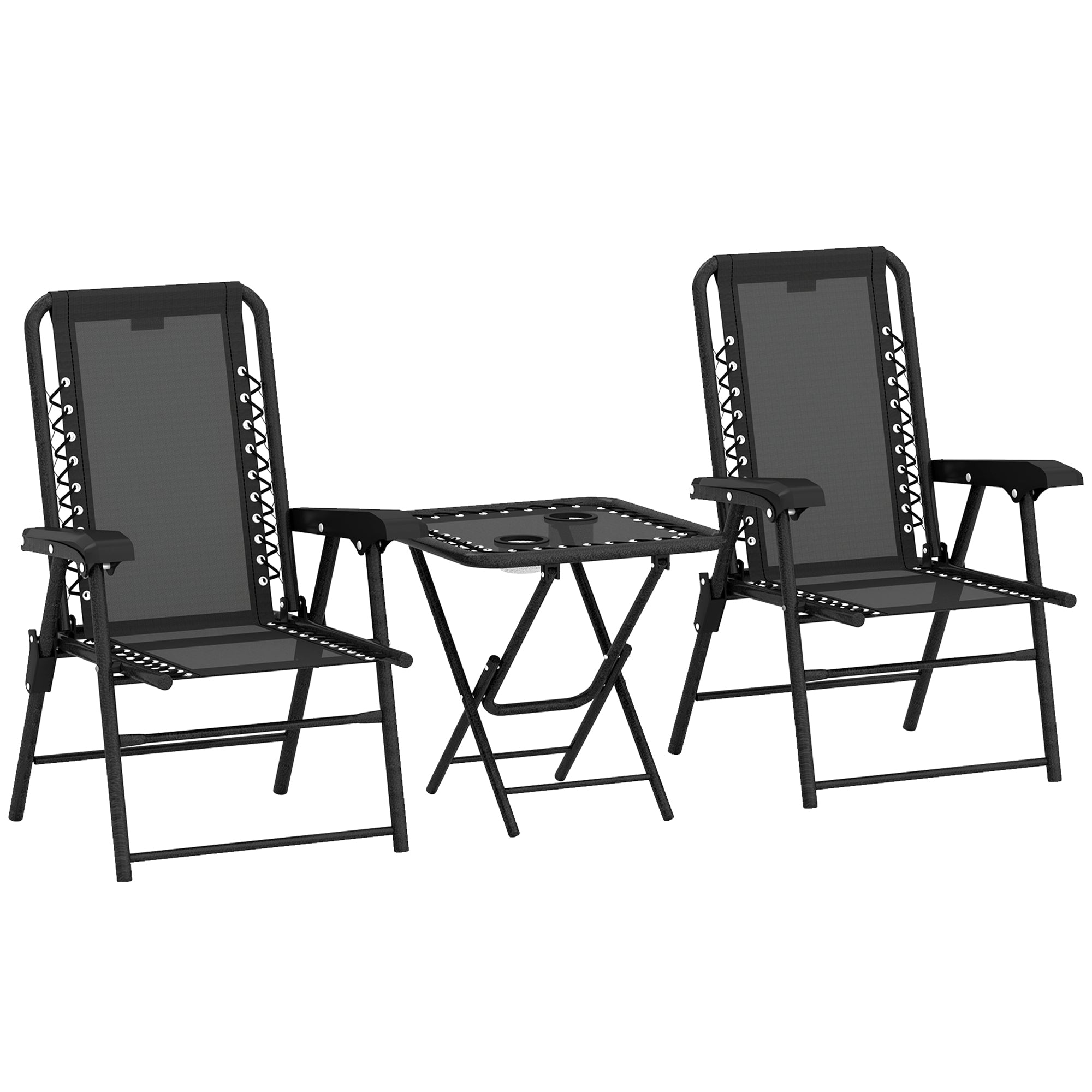 Outsunny 3 Pieces Folding Garden Bistro Set with Cup Holders, Black - Bistro Sets from Outsunny
